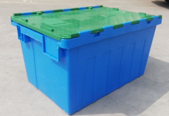 अनुकूलन 35 किग्रा लोडिंग प्लास्टिक टोटे बॉक्स संलग्न ढक्कन कंटेनर स्टैकिंग नेस्टिंग