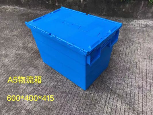 थेफ्टप्रूफ 600*400mm प्लास्टिक स्टोरेज टोट्स विथ हिंगेड लिड